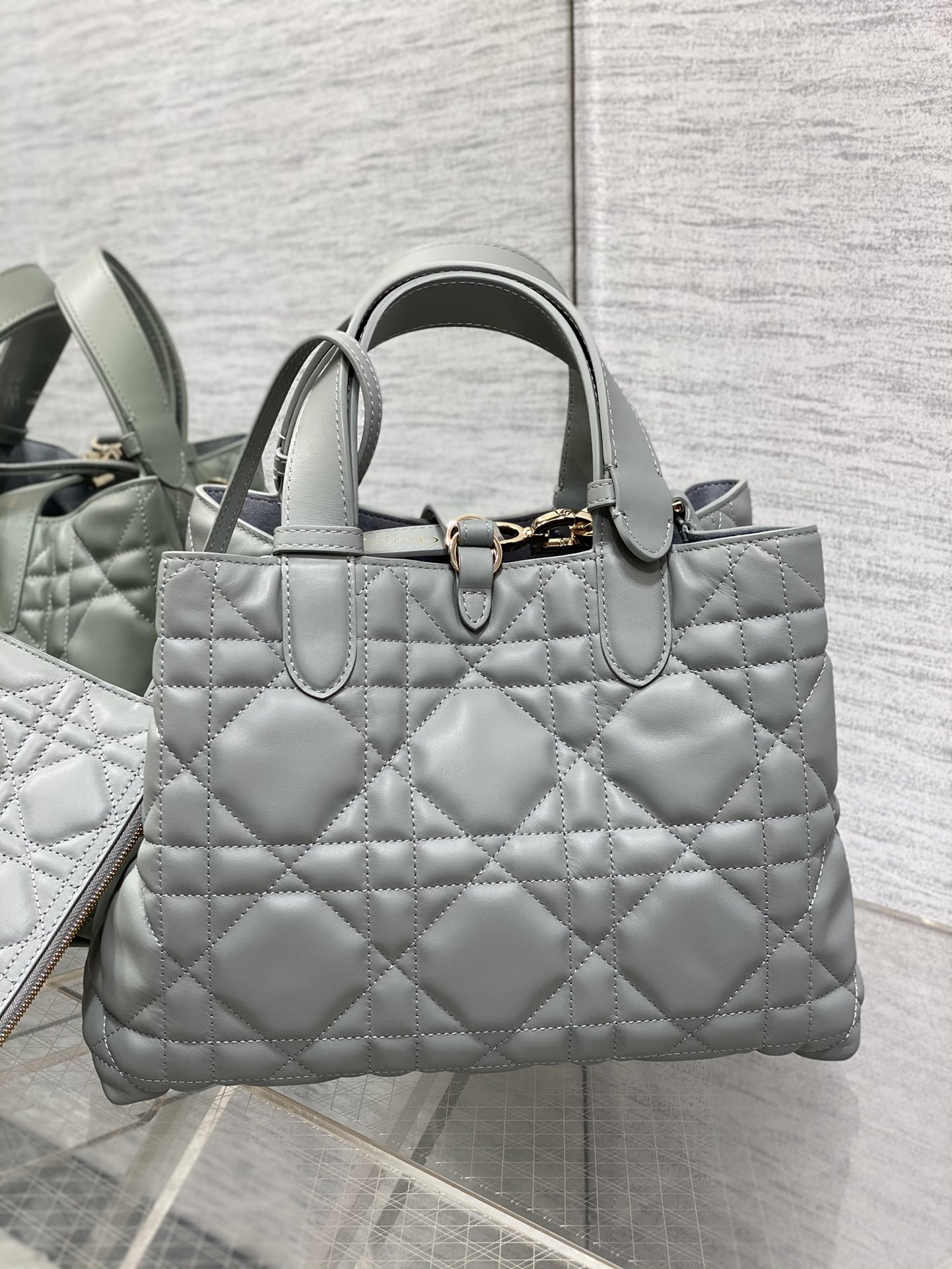 Medium Dior Toujours Bag Gray Macrocannage Calfskin